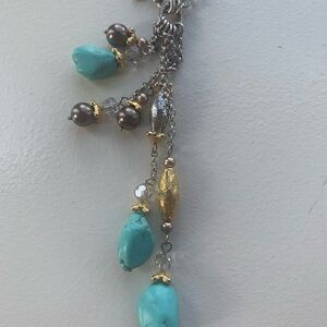16”- 32”  versatile necklace gold tone , turquoise silver and black pearls-